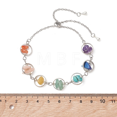 Chakra Brass Ring Link & Natural & Synthetic Mixed Gemstone Chips Beads Link Bracelets BJEW-TA00717-02-1
