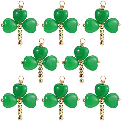 8Pcs Saint Patrick's Day Dyed Natural Malaysia Jade Shamrock Pendants PALLOY-BM00030-1