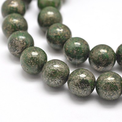 Round Natural Pyrite Beads Strands G-I127-6mm-01-1