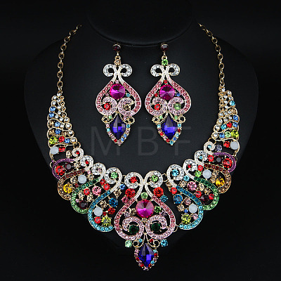 Alloy Rhinestone Bib Necklaces & Dangle Earrrings Sets for Women WG32480-04-1