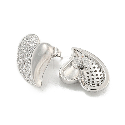 Heart Brass Pave Clear Cubic Zirconia Stud Earrings EJEW-M258-040P-1