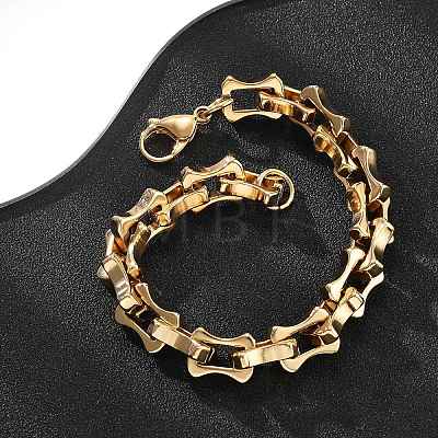 304 Stainless Steel Bone Link Bracelets for Women Men BJEW-F488-28G-1