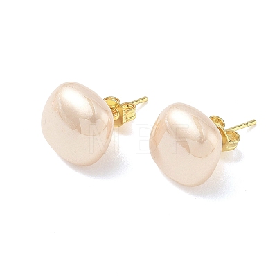 Brass & ABS Plastic Imitation Pearl Stud Earrings for Women PL-CBA760A-03A-G01-1