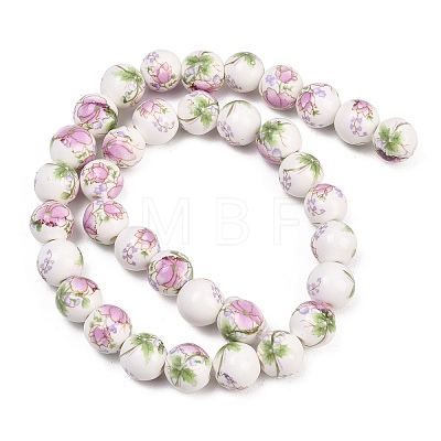 Handmade Flower Printed Porcelain Ceramic Beads Strands PORC-M007-10mm-07-1