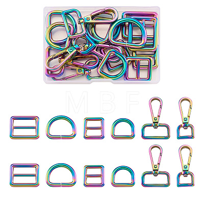 Fashewelry 18Pcs 6 Style Rectangle & D Shape Zinc Alloy Adjustable Buckle Clasps Bags Accessories For Webbing FIND-FW0001-23-1