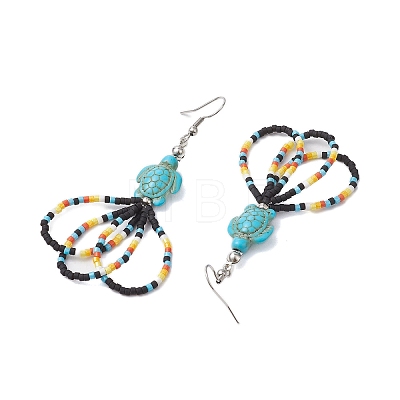 Flower Glass Seed Beaded Dangle Earrings for Women EJEW-MZ00203-01-1