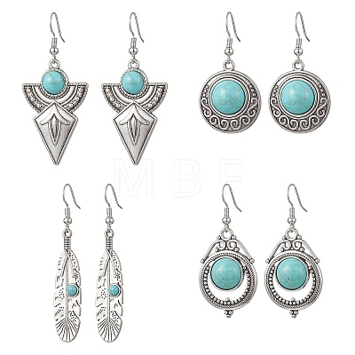 Synthetic Turquoise & Alloy Dangle Earrings EJEW-JE06922-1