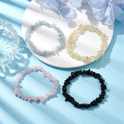 12 Constellation Natural Mixed Gemstone Chip Beaded Stretch Bracelets Sets for Women Men BJEW-JB10264-01-1