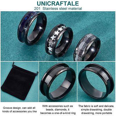 Unicraftale 10Pcs Stainless Steel Grooved Finger Ring Settings STAS-UN0039-22D-1