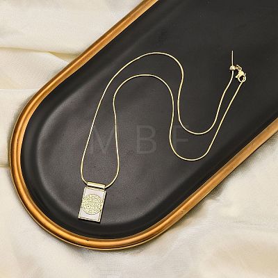 Brass Pave Shell Rectangle Saint Benedict Medal Cross Pendants Necklaces for Women NJEW-Z053-01G-02-1