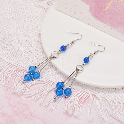 Natural Malaysia Jade Ball Beads Long Dangle Earring for Lady EJEW-JE04680-05-1