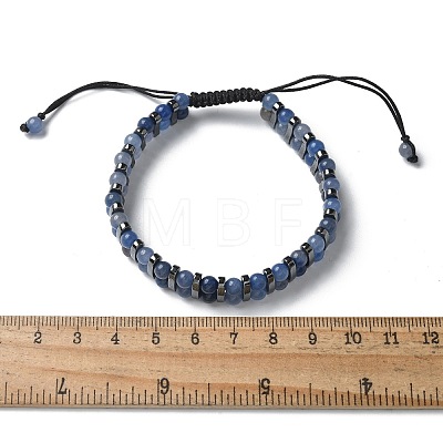 Natural Blue Aventurine and Synthetic Hematite Adjustable Braided Bead Bracelets BJEW-H626-01-01-1