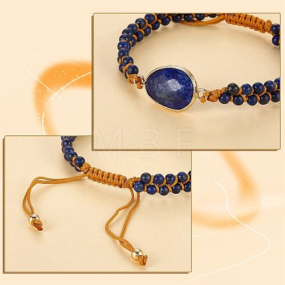 Natural Lapis Lazuli Teardrop Link Braided Bead Bracelet BJEW-SZ0002-54B-1