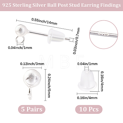 925 Sterling Silver Stud Earring Findings STER-BBC0009-91B-1