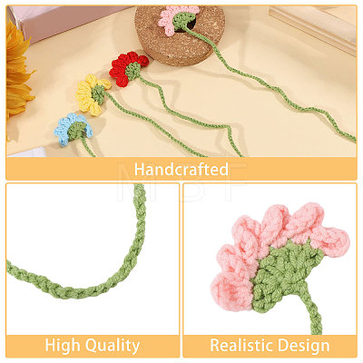5Pcs 5 Colors Wool Crochet Flower & Heart Hanging Bookmarks AJEW-GL0003-55-1