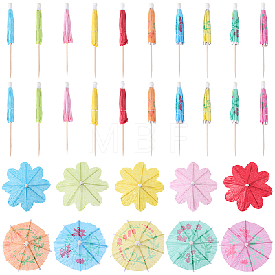 CRASPIRE 2 Bags 2 Styles Umbrella Bamboo & PET Plastic Toothpick Decorations AJEW-CP0007-29-1