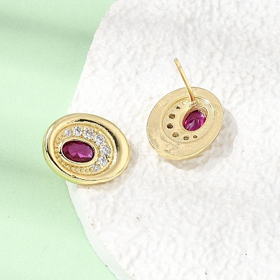 Brass Micro Pave Cubic Zirconia Stud Earrings EJEW-G471-13G-06-1