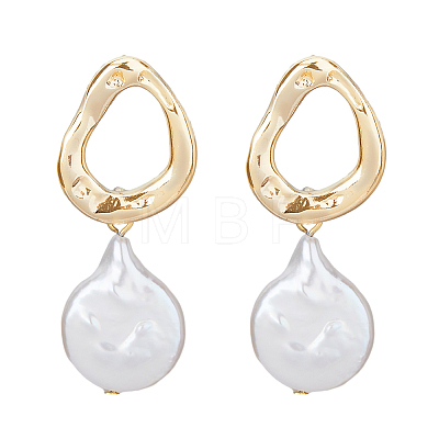 FIBLOOM 1 Pair Shell Pearl Dangle Stud Earrings EJEW-FI0002-18-1