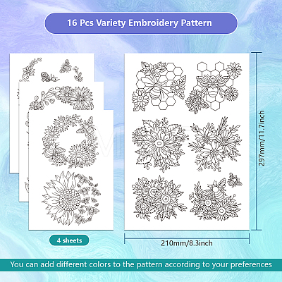 4 Sheets 11.6x8.2 Inch Stick and Stitch Embroidery Patterns DIY-WH0455-077-1