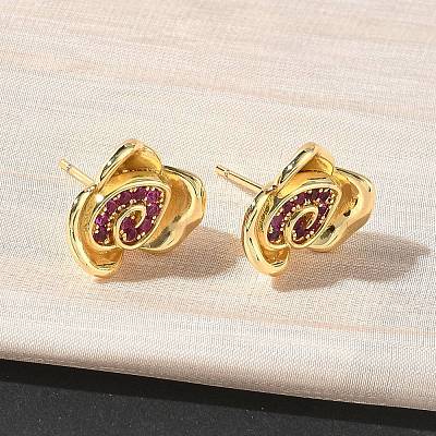 Rose Flower Brass Micro Pave Cubic Zirconia Stud Earrings EJEW-G452-08G-01-1