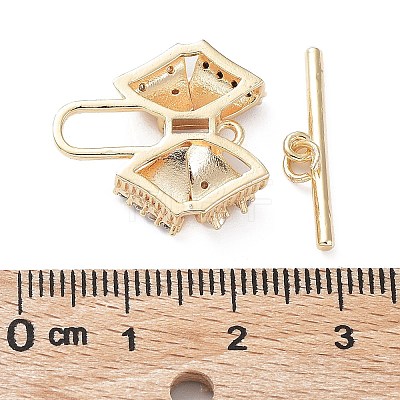Brass Pave Clear Cubic Zirconia Toggle Clasps KK-G474-04G-1