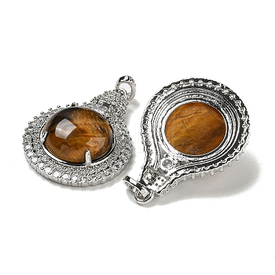 Natural Tiger Eye with Clear Cubic Zirconia Pendants G-G133-01P-21-1