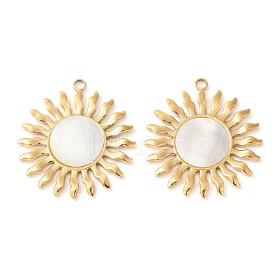 304 Stainless Steel Natural White Shell Pendants STAS-L288-12G-02-1