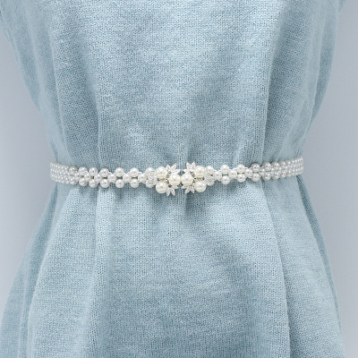 White Plastic Imitation Pearl Beaded Stretch Waist Chains WG08E4F-01-1