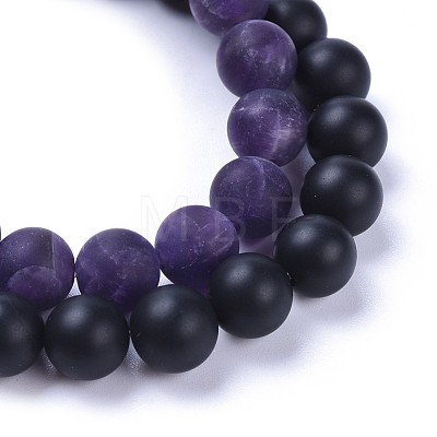 Natural Black Agate(Dyed) Bead and Natural Amethyst Bead Stretch Bracelet Sets BJEW-JB04298-05-1