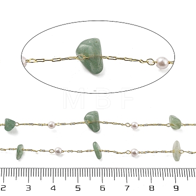 Natural Green Aventurine & Glass Link Chains CHC-K014-12G-03-1