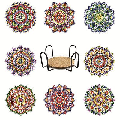 DIY Mandala Pattern Diamond Painting Coaster Kits MAND-PW0001-52B-1