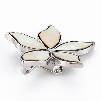 Flower Shape Natural White Shell Brooch Pin G-N333-012A-RS-1