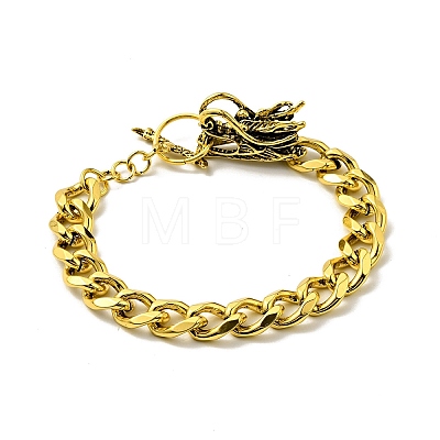 Men's Alloy Curb Chain Bracelet with Dragon Head Clasp BJEW-A129-05AG-1