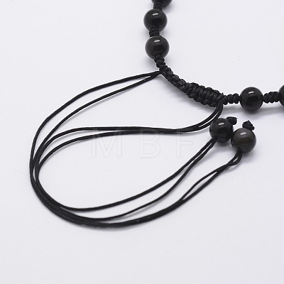 Natural Golden Sheen Obsidian Beaded Pendant Necklaces NJEW-E116-04-1