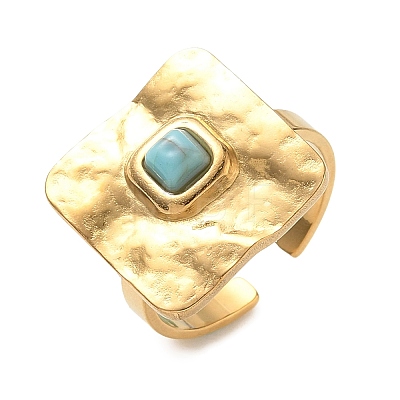 304 Stainless Steel & Synthetic Turquoise Cuff Rings GG-CBABFED-01G-1