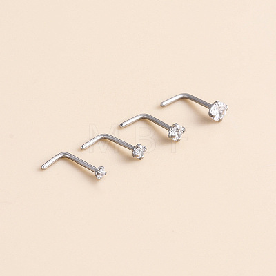 316 Surgical Stainless Steel Crystal Rhinetone Flat Round L-Shaped Nose Rings WGCD50A-02-1