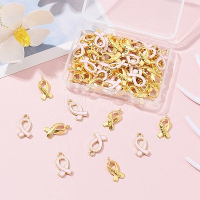 60Pcs 2 Style October Breast Cancer Pink Awareness Ribbon Alloy Pendants Sets TIBEP-FS0001-95-1