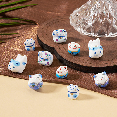 10Pcs 5 Styles Handmade Printed Porcelain Beads PORC-TA0001-81-1