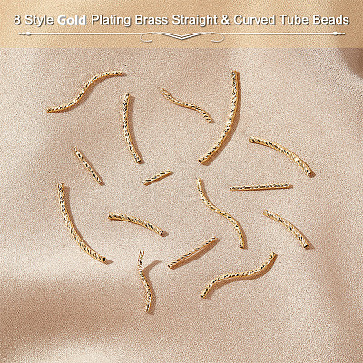 8Pcs 8 Style Rack Plating Brass Straight & Curved Tube Beads KK-BC0009-12-1