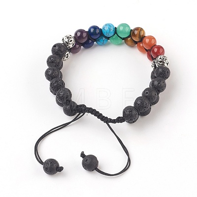 Chakra Natural Lava Rock Braided Bead Bracelets BJEW-O164-A09-1