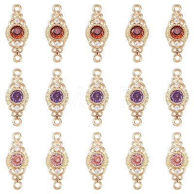 15Pcs 3 Colors Brass Micro Pave Cubic Zirconia Links Connectors KK-YW0004-29-1