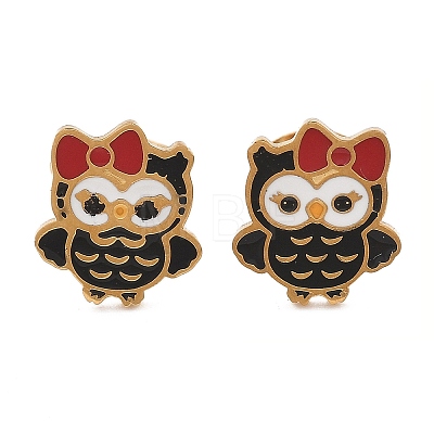 Brass Enamel Stud Earrings EJEW-B119-01G-01-1