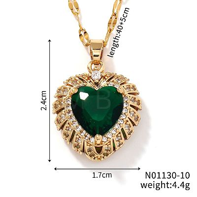 Brass Pave Cubic Zirconia Coffee Bean Chain Cute Heart Pendant Necklaces for Women IG3619-5-1