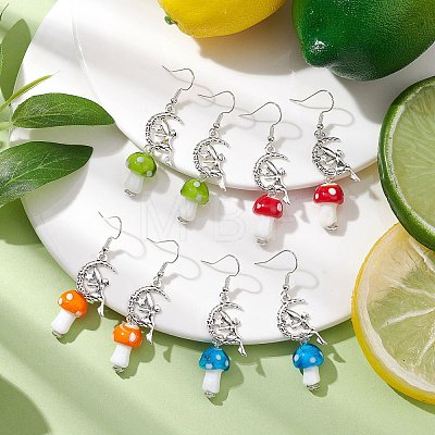 4 Pairs Mushroom Alloy and Lampwork Dangle Earring EJEW-TA00446-1