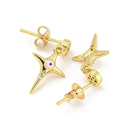 Star Real 18K Gold Plated Brass Dangle Stud Earrings EJEW-L269-107G-03-1