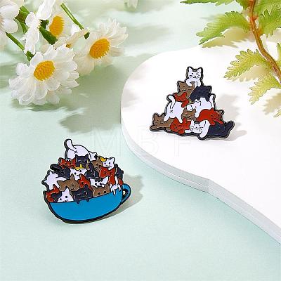 2 Pcs Enamel Lapel Pin Sets Cute Cats Animal Brooch Pins Electrophoresis Black Alloy Cats Brooches for Clothes Bags Backpacks Party Decoration Christmas Gift JBR108A-1