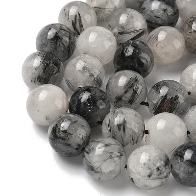 Natural Tourmalinated Quartz Beads Strands G-F818-A09-14mm-1