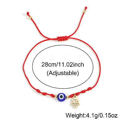 Handmade Adjustable Blue Evil Eye Glass Braided Bead Bracelets with Stainless Steel Religion Hamsa Hand for Women KO5639-1-1