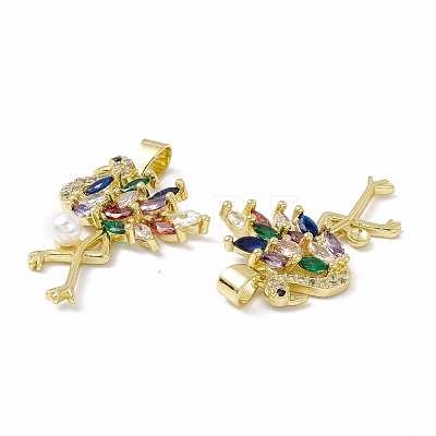Rack Plating Brass Micro Pave Colorful Cubic Zirconia Charms ZIRC-C041-15G-1