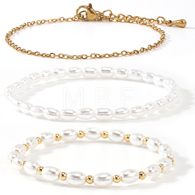 3Pcs 3 Styles Elegant Imitation Pearl Rice Beaded Stretch Bracelet Sets JW5778-1-1